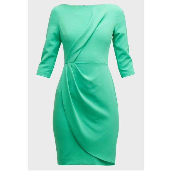Black Halo NWT ($375) | Green Calandra Sheath Pleated Bodycon Mini Dress | sz 0 - Picture 1 of 9